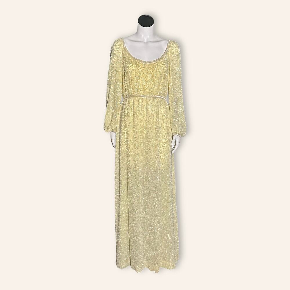 Lillie Rubin 1970’s Beaded Hostess Gown Lillie Rubin 1970’s Yellow, Silk, sz 8